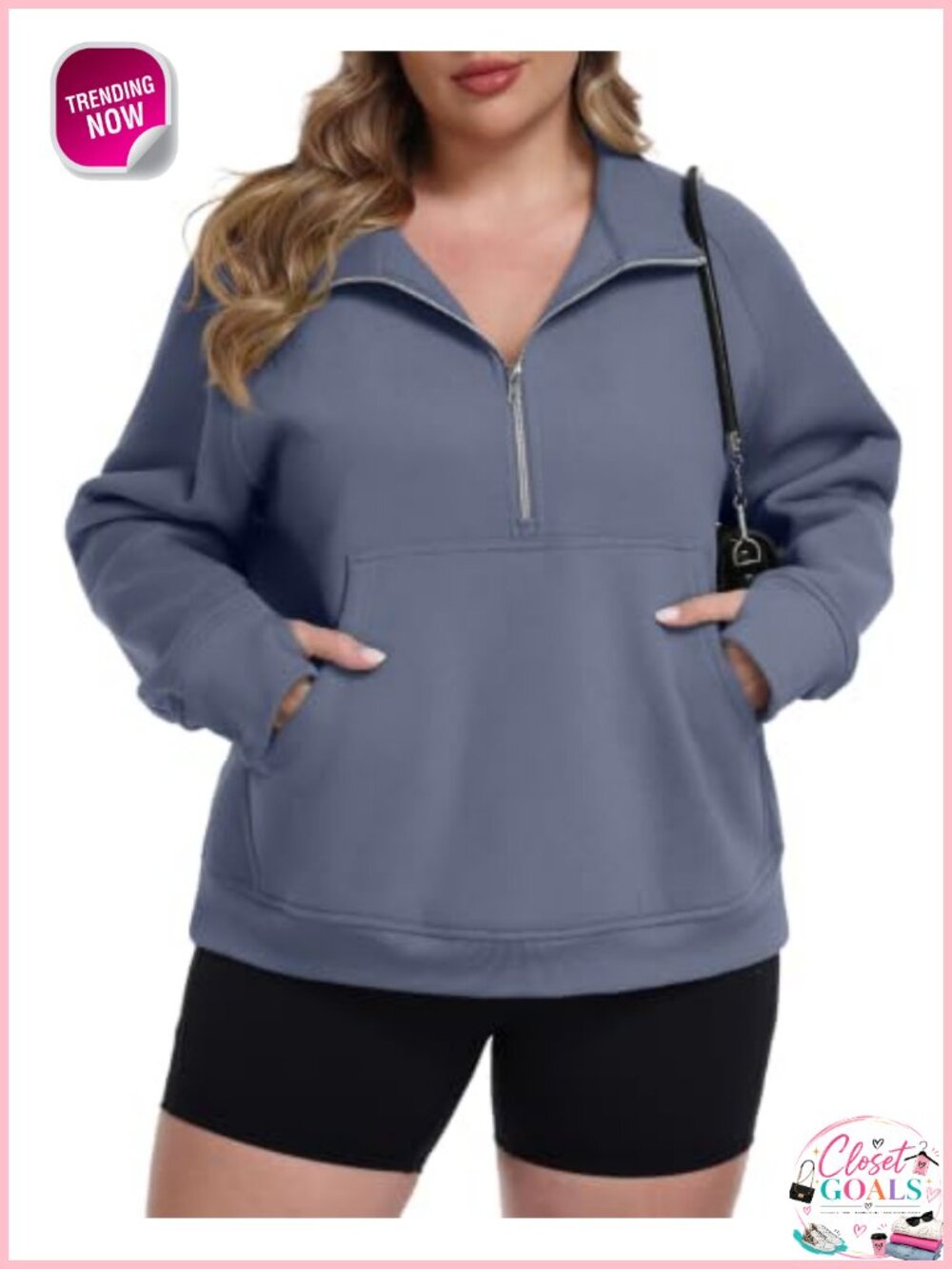 Womens Plus Size Half Zip Fleece Pullover Sweatshirt Oversized Stand Collar